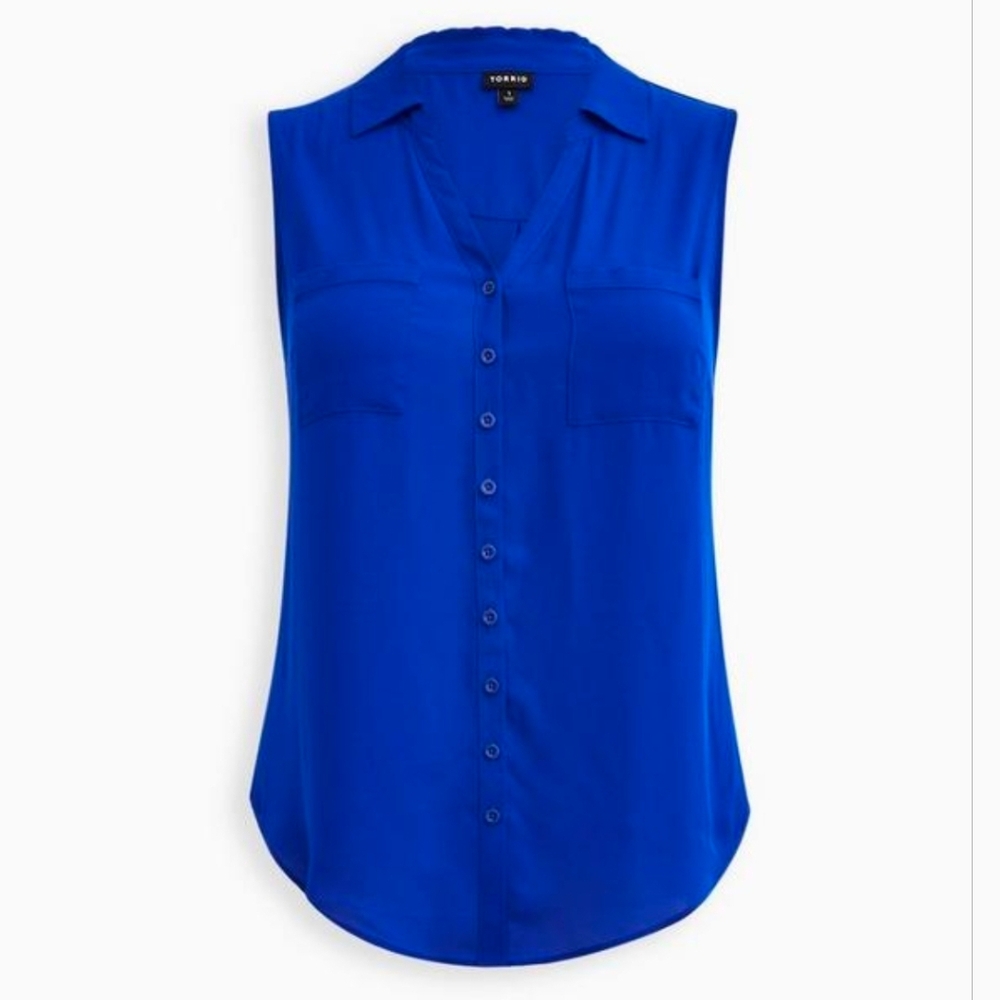 TORRID - Madison Georgette Button-Up Sleeveless Shirt - sz 6 (30W) - Royal Blue